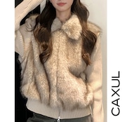 Faux Fur Zip Knit Jacket／4color