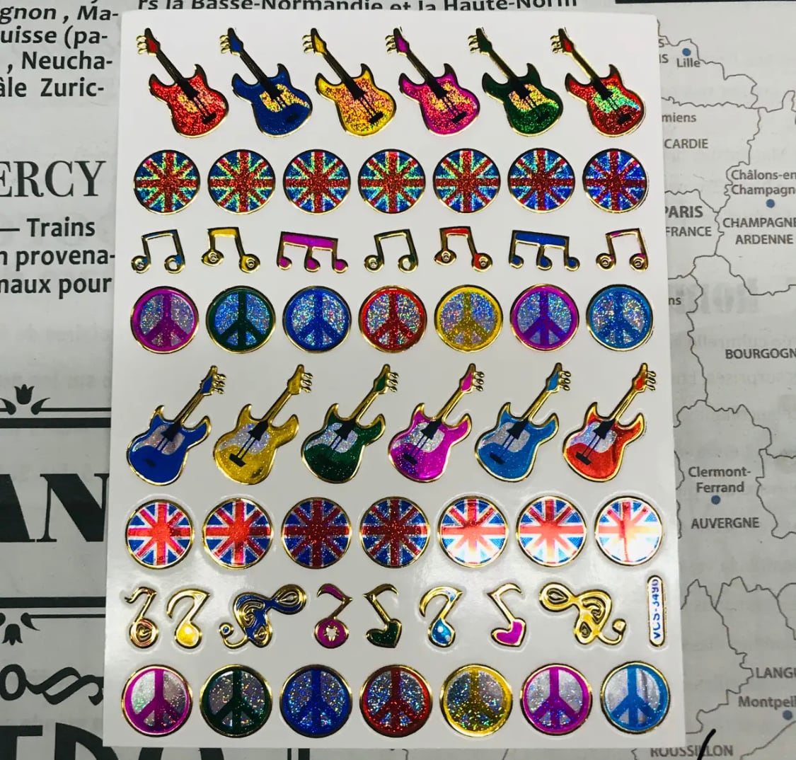 37 ROCK・ギター・ピースマーク・イギリス レトロキラキラシール VCS-3496 VCS01