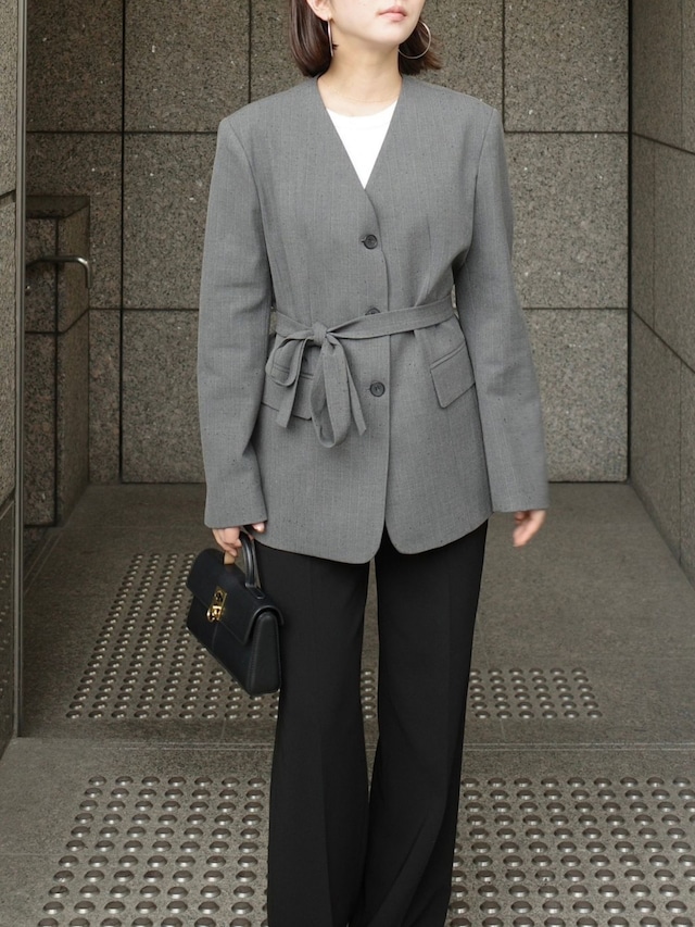 【YUNA select】Belted No-Collar Jacket