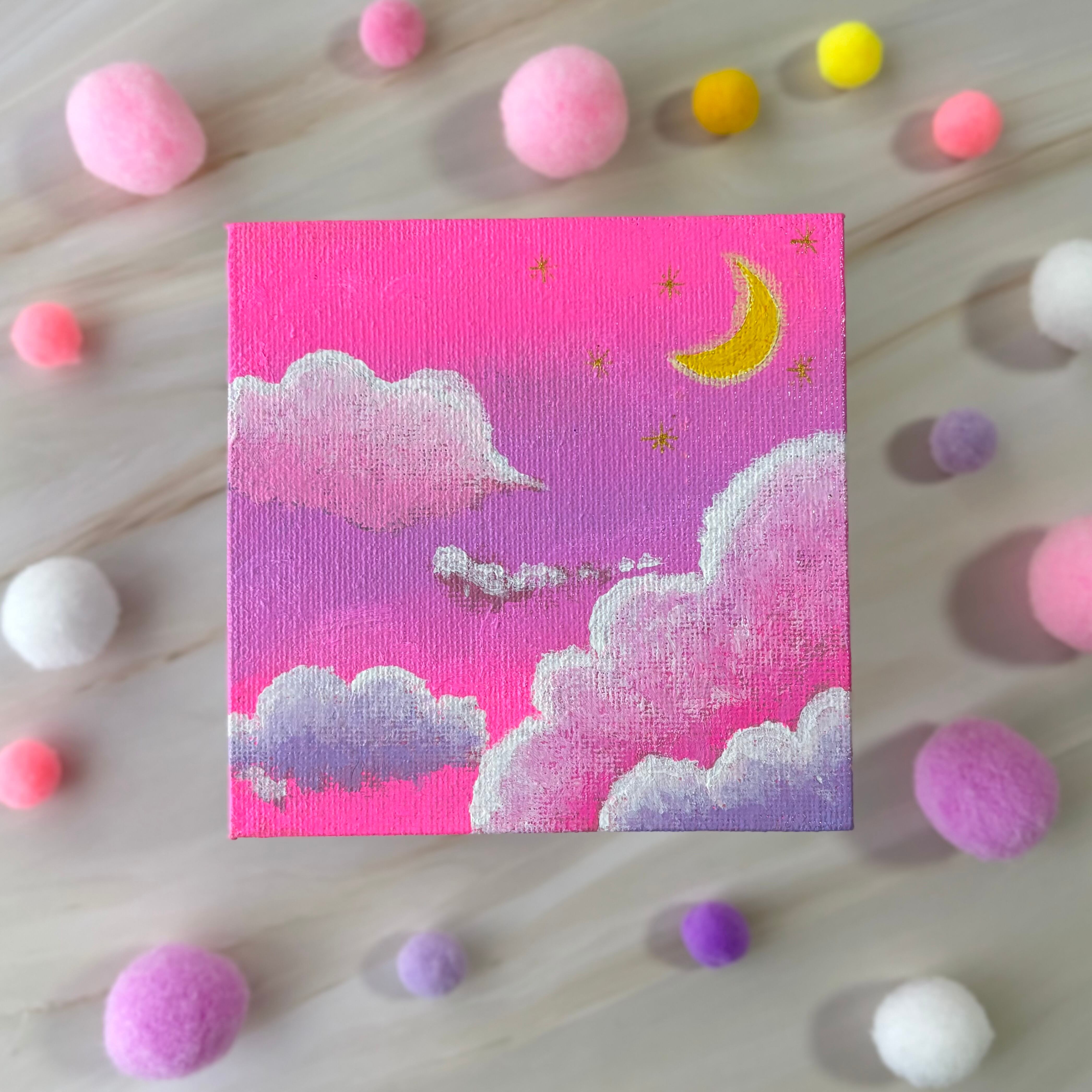 10cm】空と雲 キャンバスアート カラフル アクリル絵の具 ※運気アップ