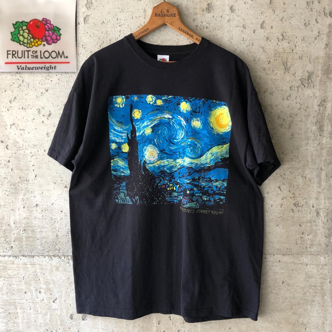 XZ246 00s ゴッホ アート Tシャツ 星月夜 ブラック ビンテージ XL