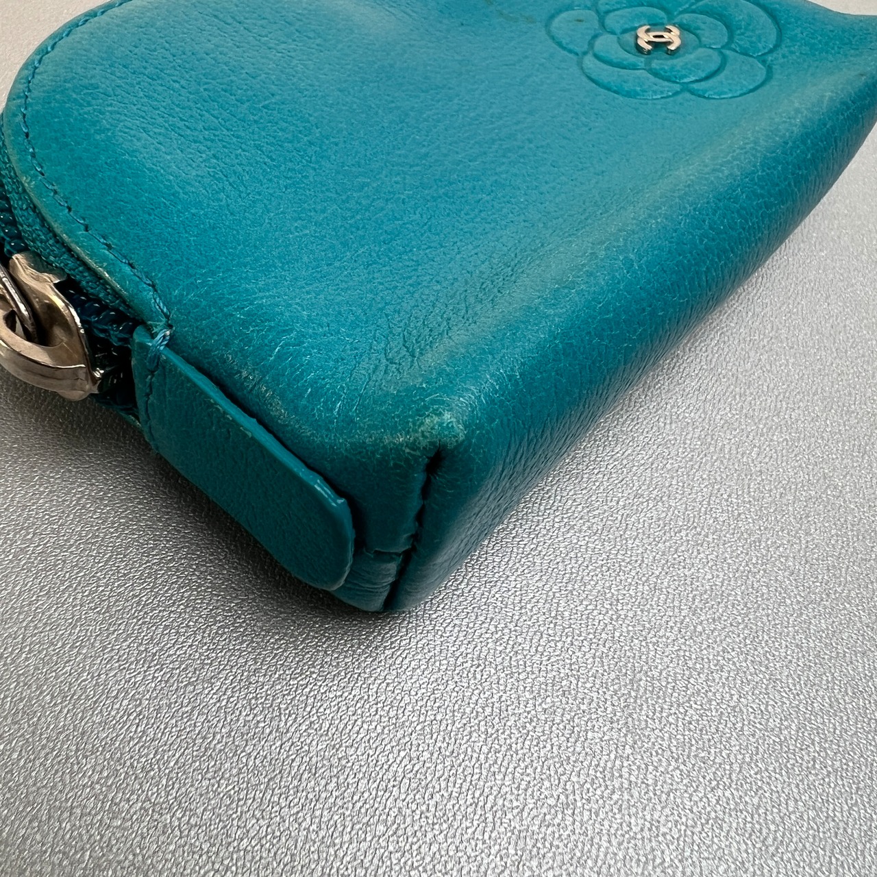 【最終処分SALE】CHANEL シャネル カメリア ココマーク レザー コインケース ブルー A-12197