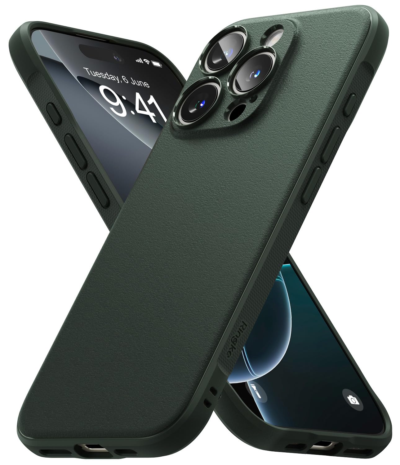 【在庫処分】【Ringke】iPhone 16 Pro ケース ONYX TPU 斜め掛け 滑り止め 落下防止 耐衝撃 米軍MIL規格取得 軽量ケース 柔軟ケース スマホケース スマホカバー アイフォン16プロ (ストラップホールあり) - Dark Green