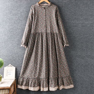 フリル フレア 長袖 Aライン ワンピース 3col 1055