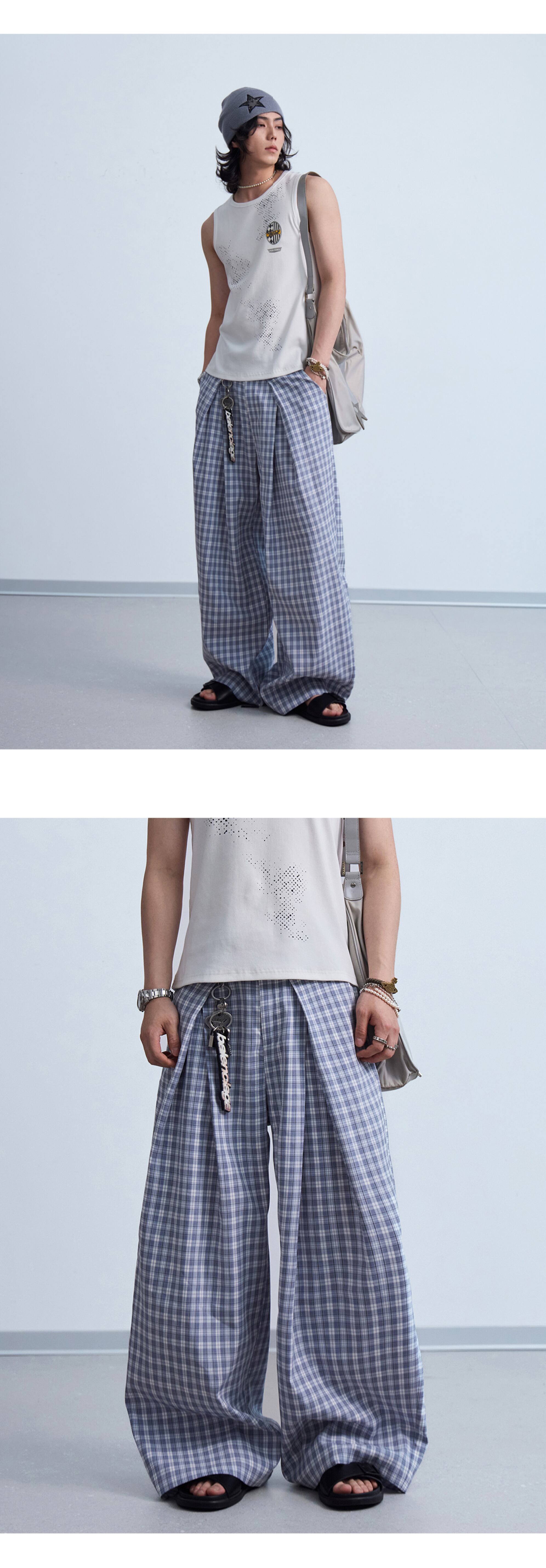 PEOPLESTYLE チェック柄 ワイドパンツ パルーンパンツ ストリート男女