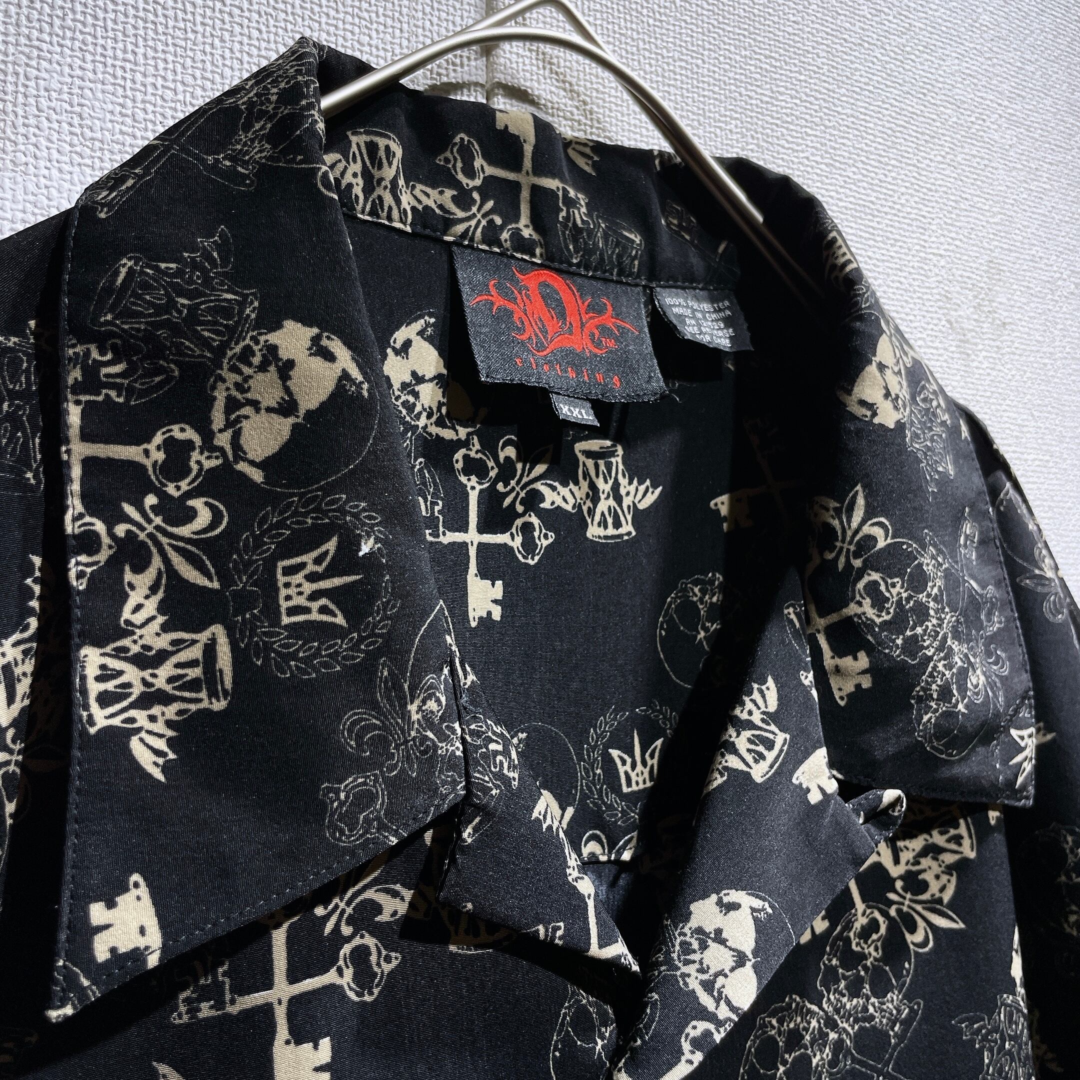 Black mode × Gothic pattern Design Drape loose SS open collar shirt