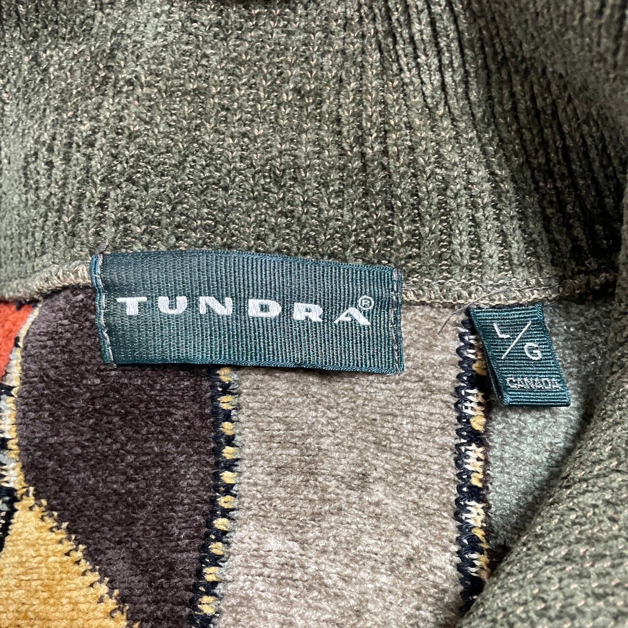 90年代 TUNDRA カナダ製 クージー風 総柄 アクリル×コットン ハーフ 