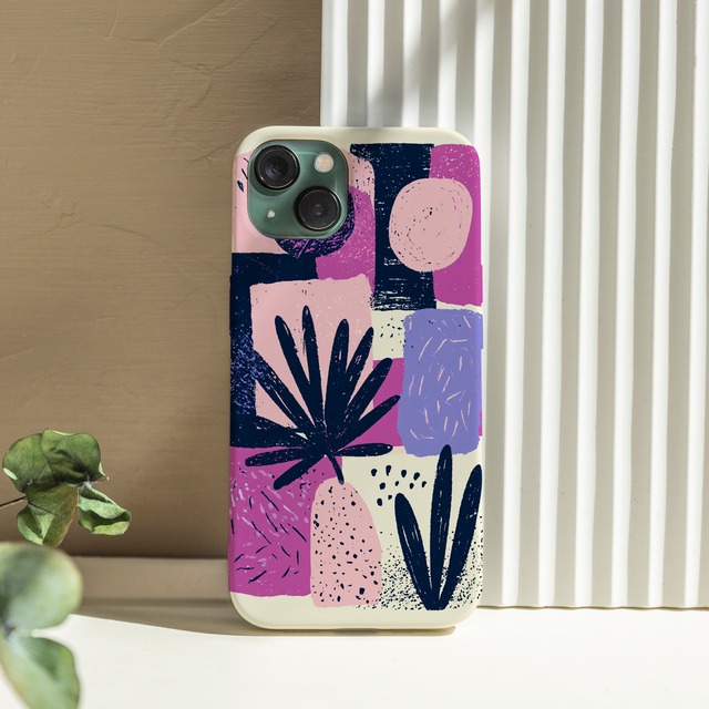 受注生産 iPhoneケース 紫紙片と黒い花のZINEコラージュ｜花コラージュ ZINE052C