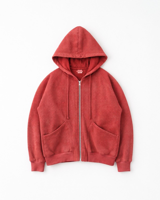 saby WAFFLE HOODIE - Pigment Stone Wash - RED