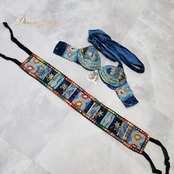 ベリーダンス 衣装 上下セット トライバル ブルー系 トップス スカート ベルト 青 金 黒 緑 装飾 豪華 刺繍 華やか ダンス衣装 イベント ステージ ゴールド系 グリーン系 ピンク系 ブラック系 レッド系 オレンジ系 スリット かわいい