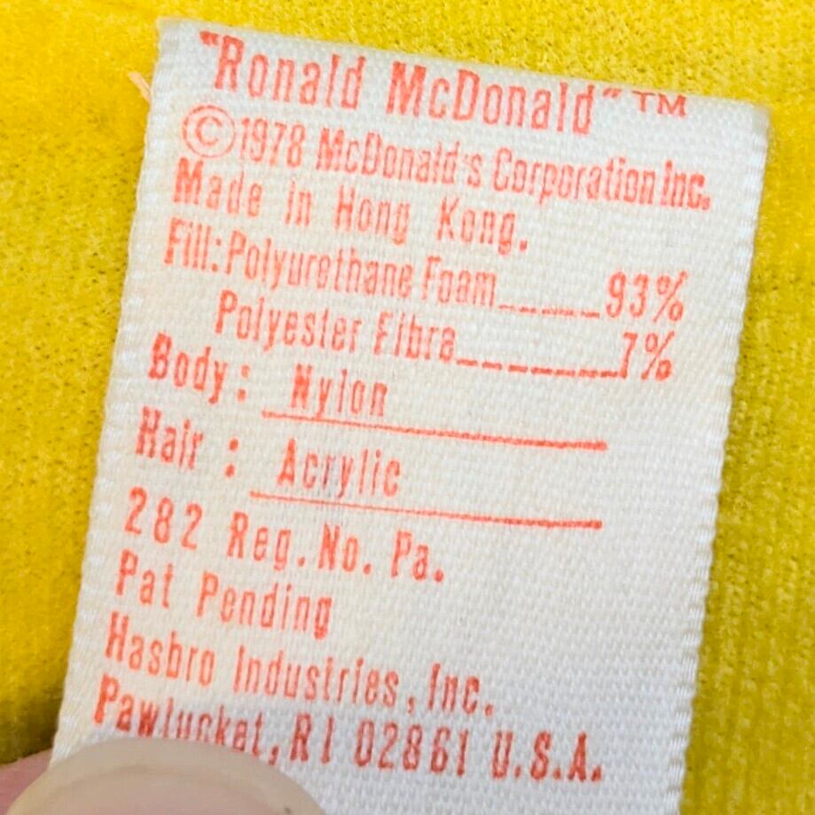 ☆VINTAGE1978☆【 McDonald's（ マクドナルド ） 】『 Ronald McDonald / ロナルド・マクドナルド ホイッスルドール 』Plush Toy / プラッシュ / ぬいぐるみ 〚アメリカン雑貨 アメトイ〛