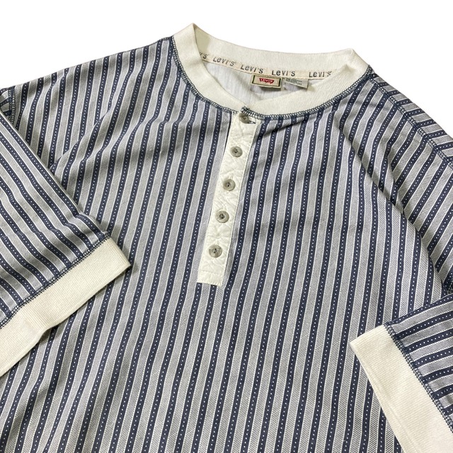 old Levis S/S henley-neck cotton stripe T-shirt ruruLi harajuku