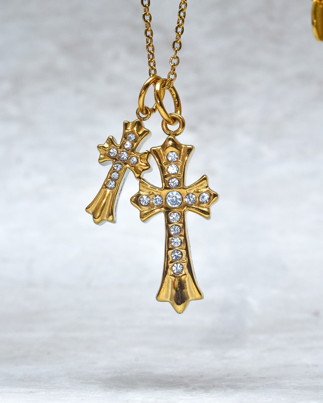 Two cross necklace stainless steel（AKUA ANGEL LOGO）