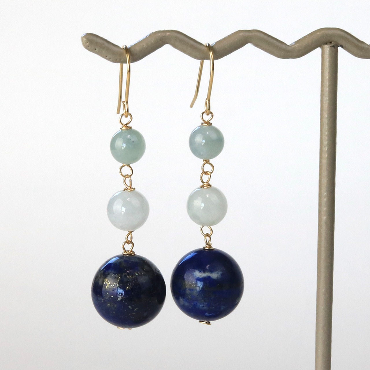 グラデーション翡翠とラピスラズリがインパクト！ イヤリング & ピアス A貨翡翠 mm1077