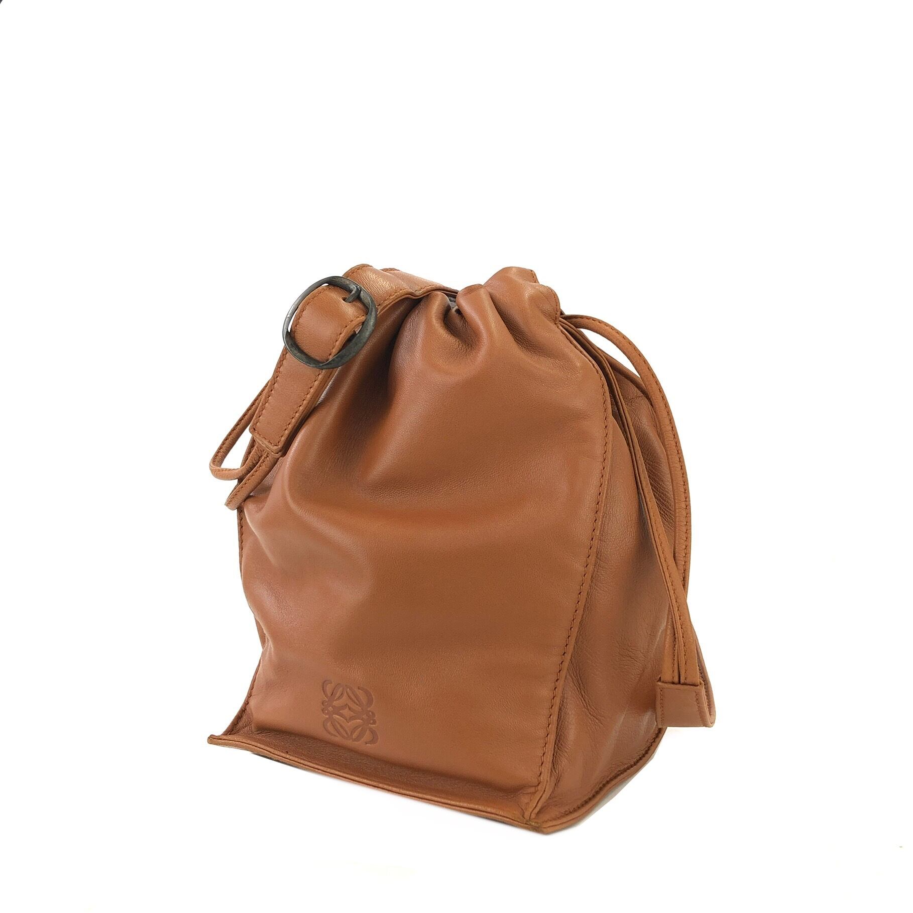 ロエベ巾着型ミニトートバッグハンドバッグナッパレザーブラウン