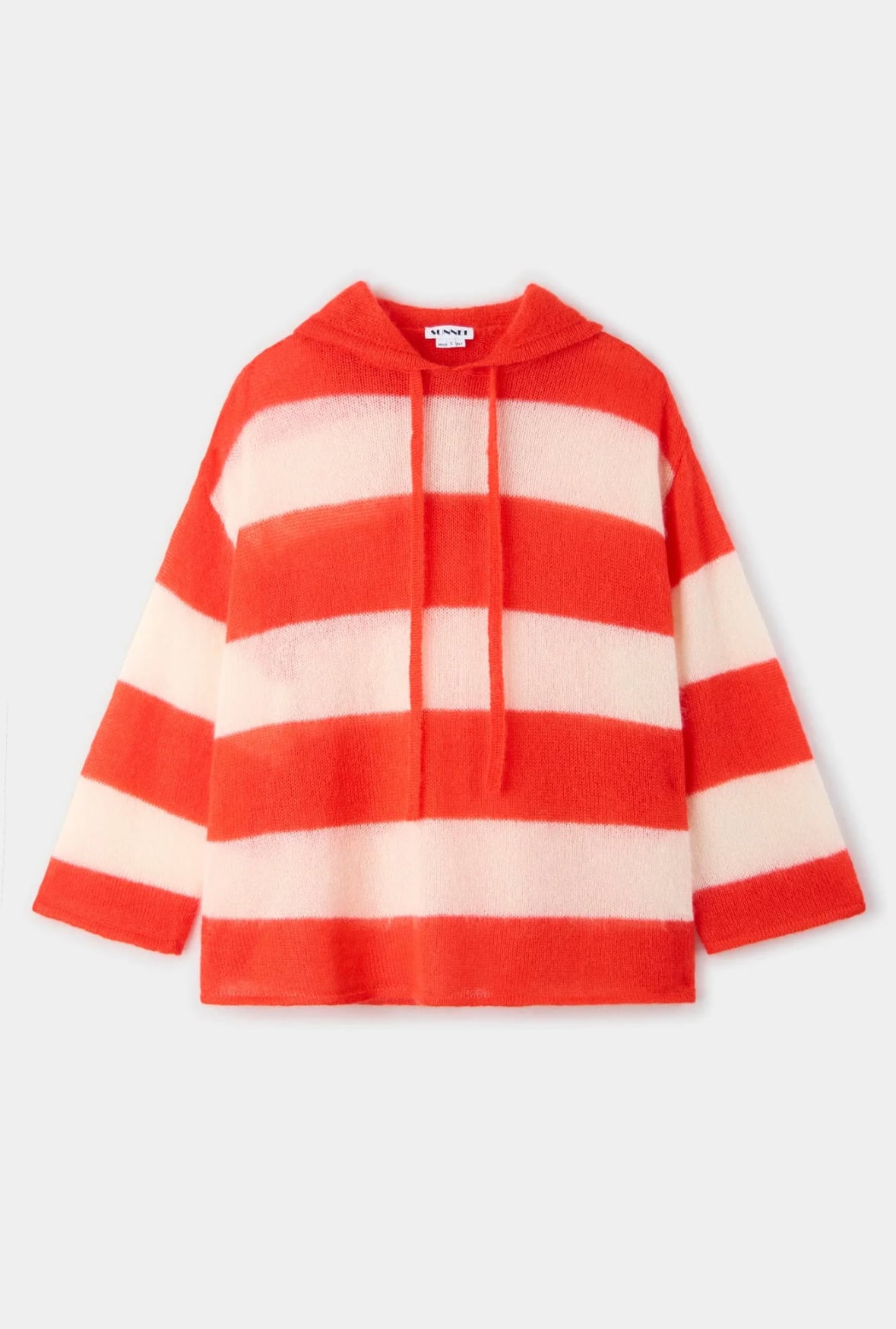 『SUNNEI』KNIT HOODIE / cream & bright red stripes