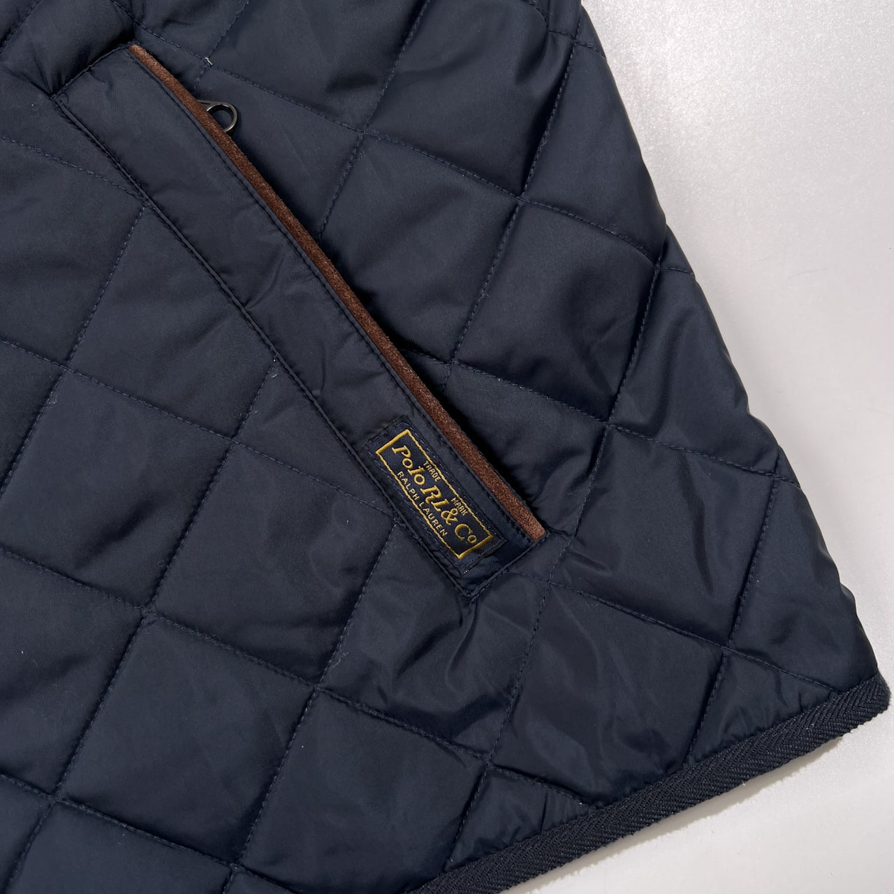 POLO RALPH LAUREN ポロ ラルフローレン キルティング ベスト サイズ L /メンズ/ネイビー/部分 牛革 レザー