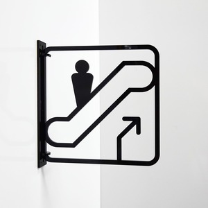 ツケレルン（3Wayピクトサイン）軽量 アクリル 突き出し 看板 （黒 エスカレーター）3way-0017