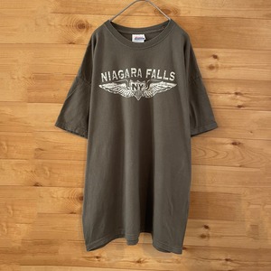 【Hanes】ナイアガラの滝 Tシャツ ロゴ XL ビッグサイズ カーキ US古着 アメリカ古着