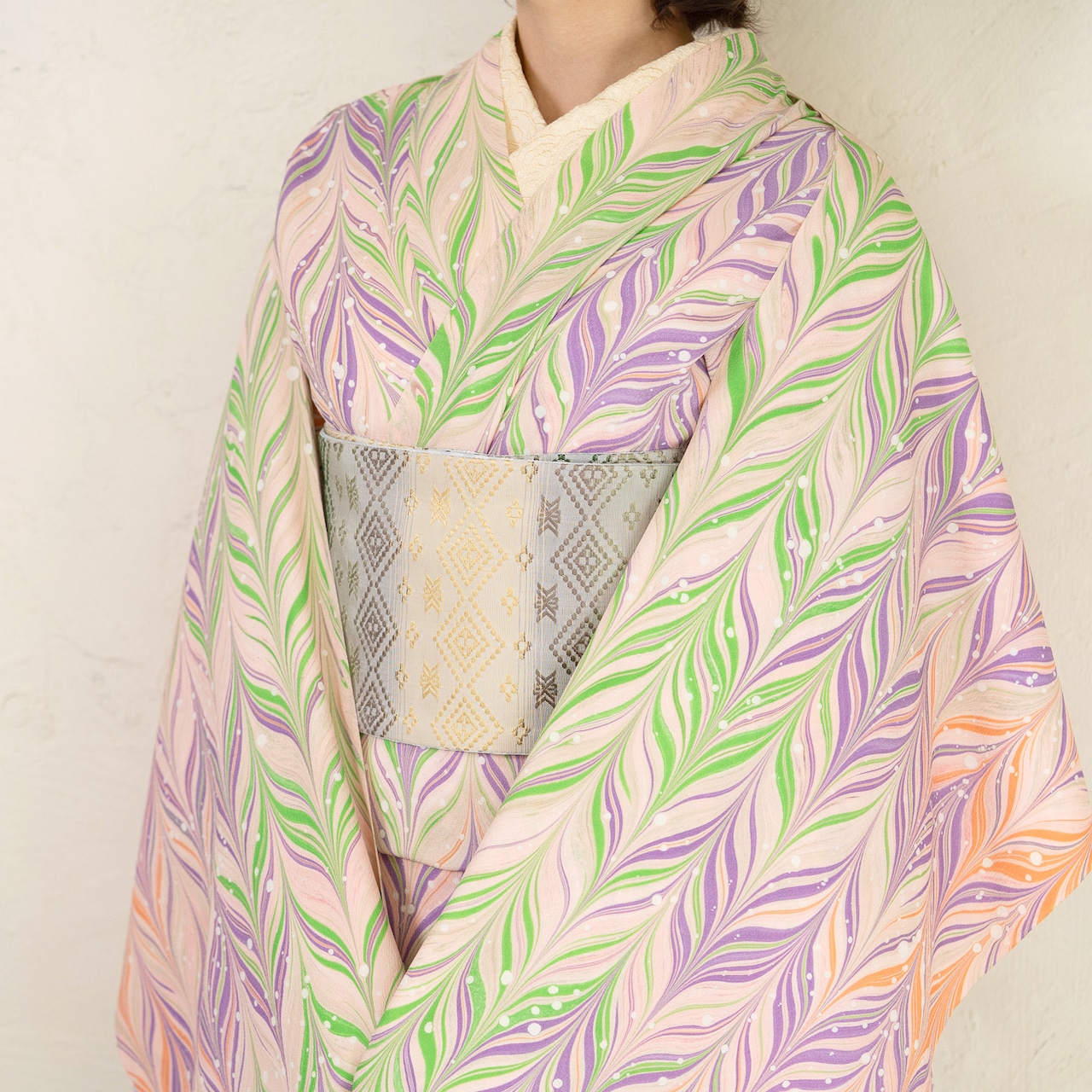 〈Sunset Macaron〉矢羽柄 × ドット〜洗えるきもの(シルジェリー)〜