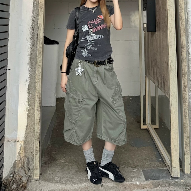 ユーズドライククロップドワイドカーゴパンツ 2col R02454