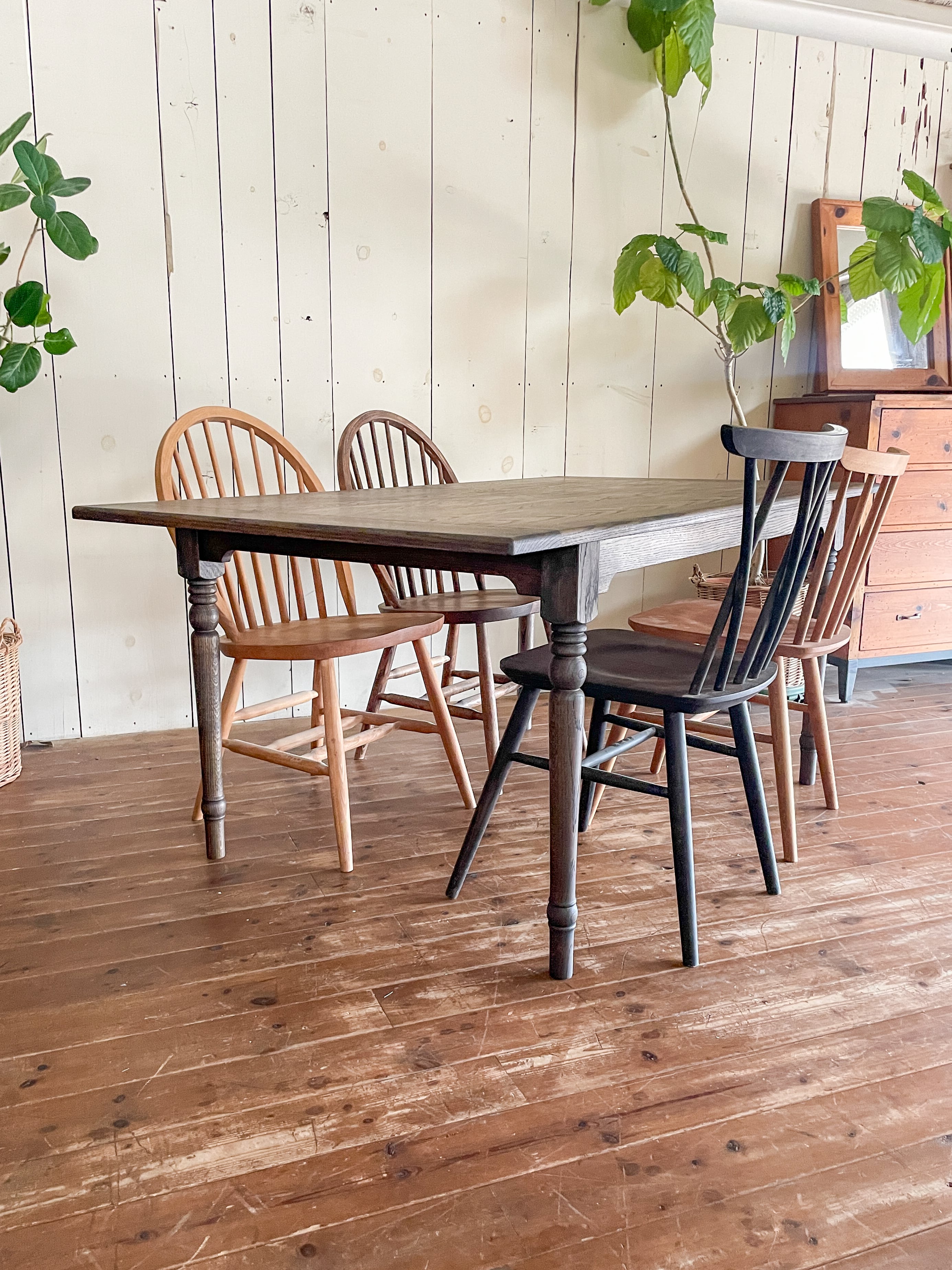 ろくろ脚 折りたたみテーブル（古家具・ビンテージ） ろくろ脚