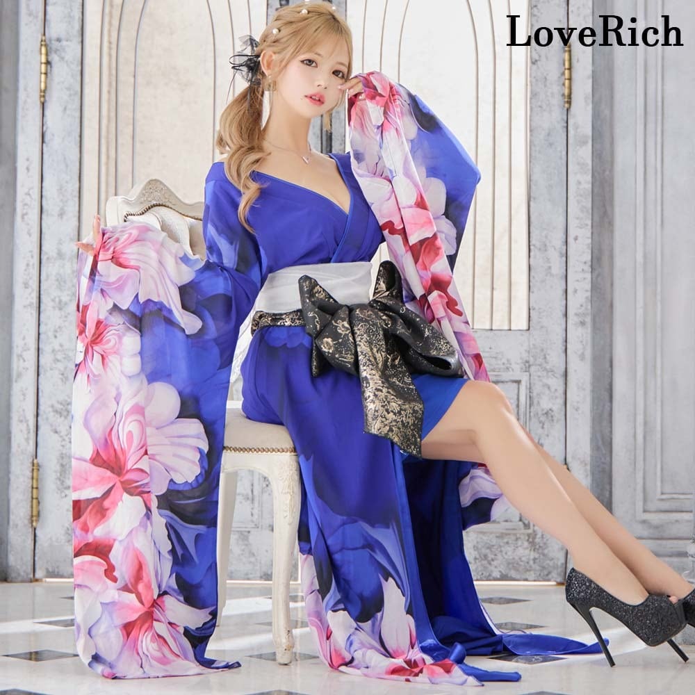 花柄 シフォン ミニスカート ロング 豪華 花魁 着物 ドレス コスプレ