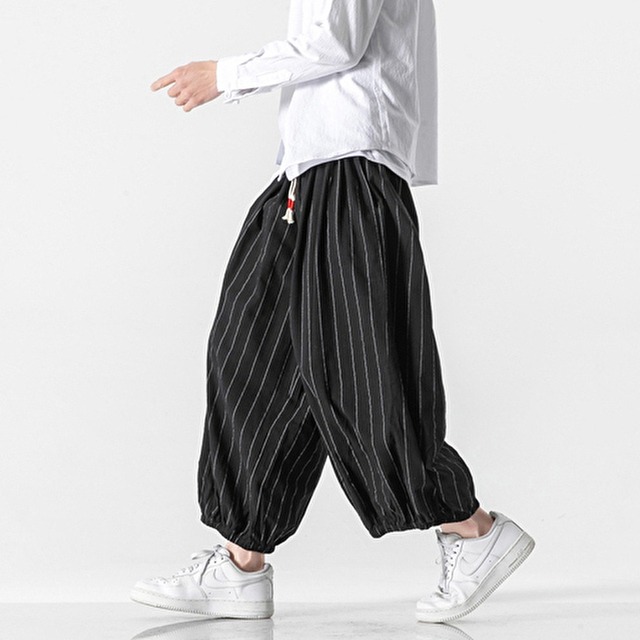 ゴスロリ通販 With U ゴシック ロリィタ メンズ ワイドレッグパンツ ルーズ ストライプ ゆったり カジュアル リラックス ストリート系 ゴスロリ服 病み服