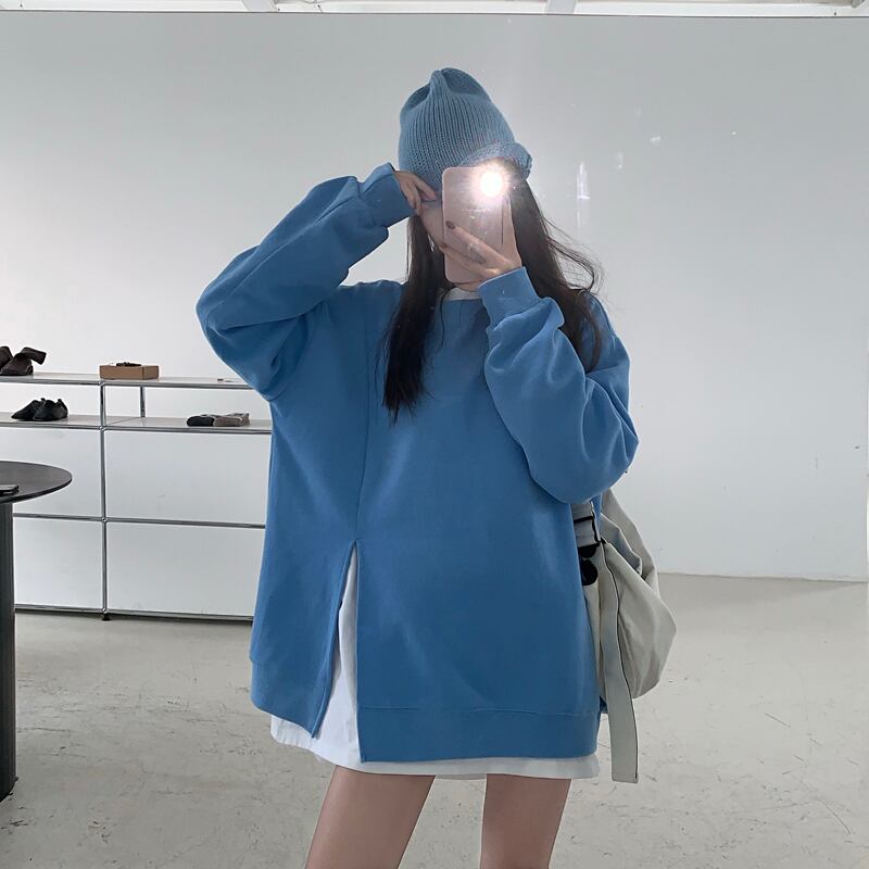 スプリットプルオーバーセーター女性2020年秋新しいBFルーズレイジーウィンドジャケットブルー長袖トップインタイド ブラックストロベリース20768362806