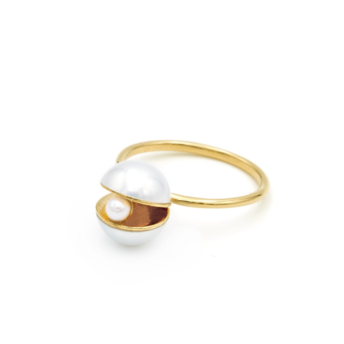 K18YG 淡水真珠 ナチュラルホワイトリング K18 あこや真珠 ホワイト リング / Shell Pearl white | SHIIHA | 公式