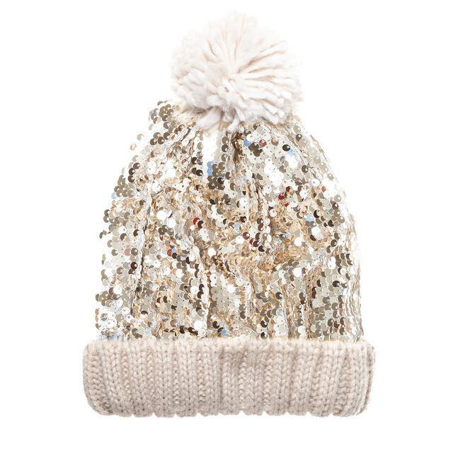 T2081G-2-Shimmer Sequin Knitted Hat 7-10 Years-GOLD