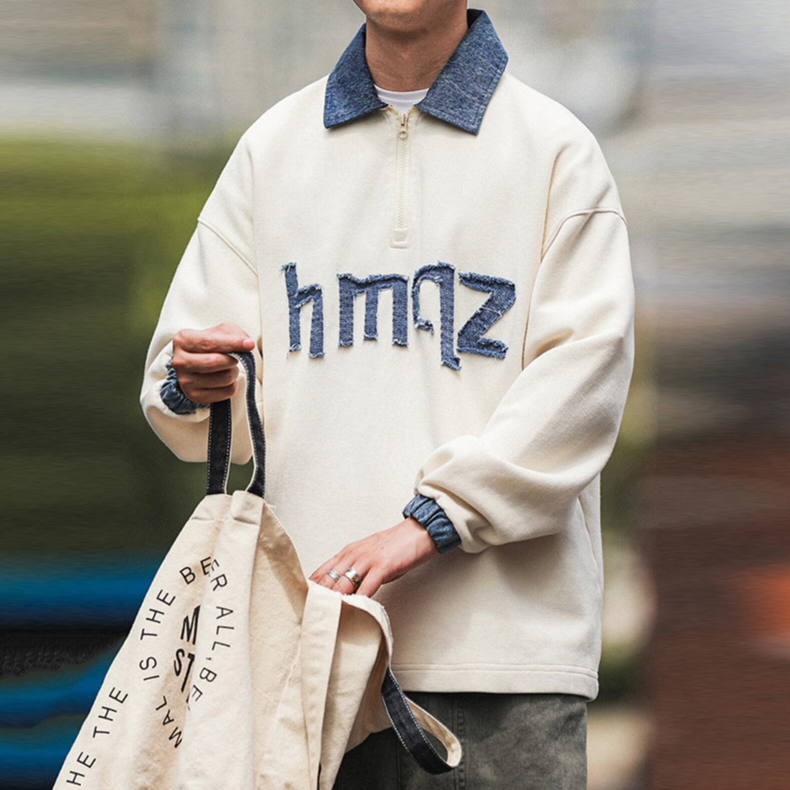 HEEMKIZOOデニム切替ハーフジップスウェット | mblueshop