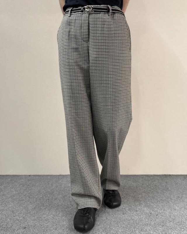 【2022s MIUMIU】check straight trousers with elastic belt
