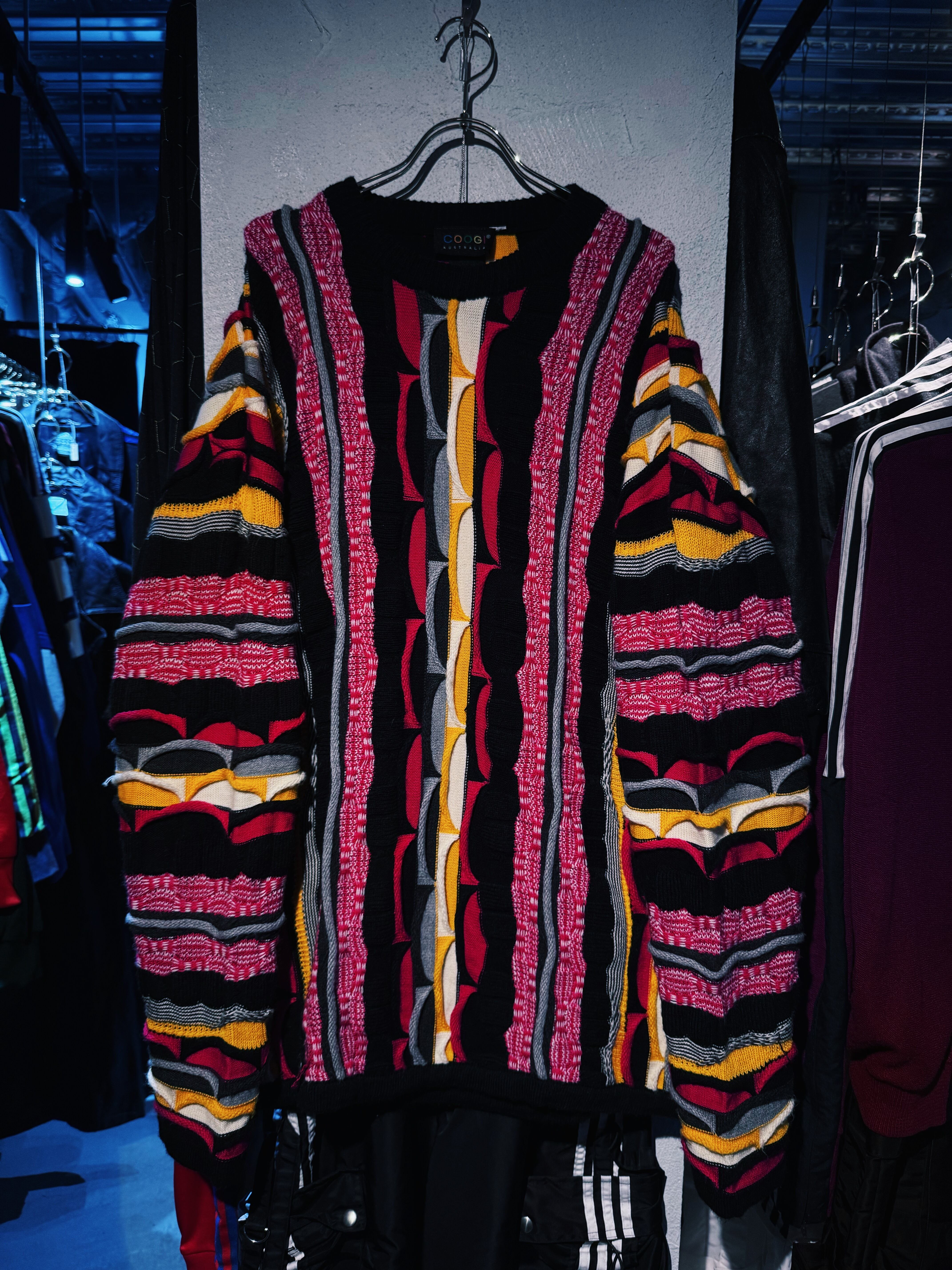 【D4C】90's vintage "COOGI" crazy pattern design 3D knit pullover