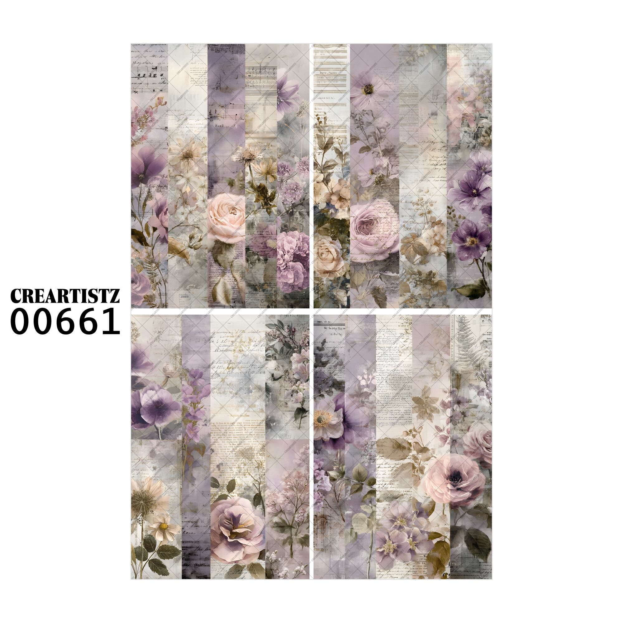 00661 背景 コラージュ素材 オリジナル 12枚セット (4種類×3枚) ペーパー/ステッカー CREARTISTZ