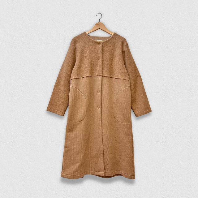 【人気シリーズ】ノーカラー 切り替えロングコート｜茶色 / キャメルブラウン｜画像5