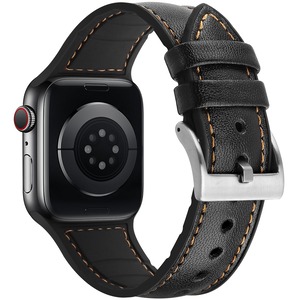 【在庫のみ】コンパチブル Apple Watch バンド 41mm 40mm 38mm、コンパチブルiWatch通用ベルト Apple Watch SE2 SE Series 9/8/7/6/5/4/3/2/1に対応 レザーシリコン一体型交換ストラップ (38mm 40mm 41mm、ブラック)