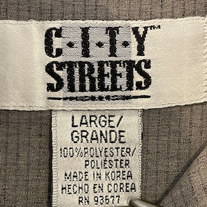 【CITY STREETS】ノーカラー ポリシャツ ストライプ 長袖 アメリカ古着