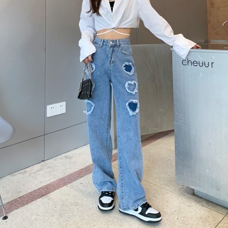 ハイウェストウェストスリムパンツ オータムルーズジーンズ 秋物 ステッチ YY-ファッション5456554757