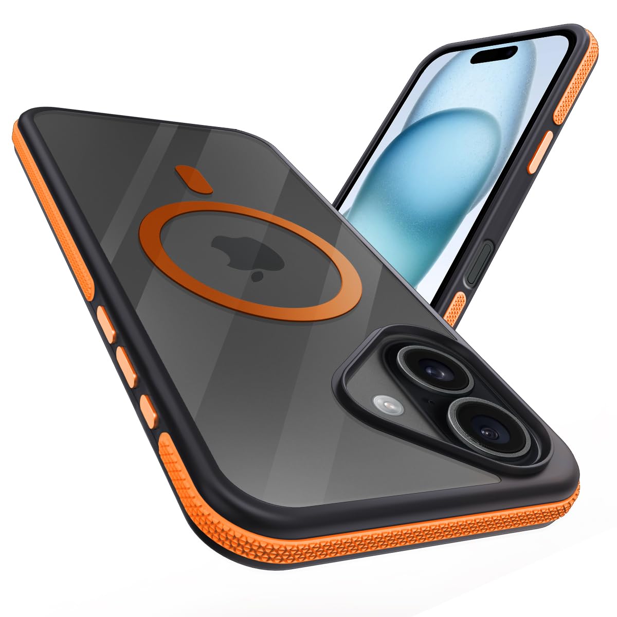 【MagSafe対応・耐衝撃】coiwantung iPhone 17 用 ケース 半透明 滑り止め 傷防止 ワイヤレス充電対応 (オレンジ)