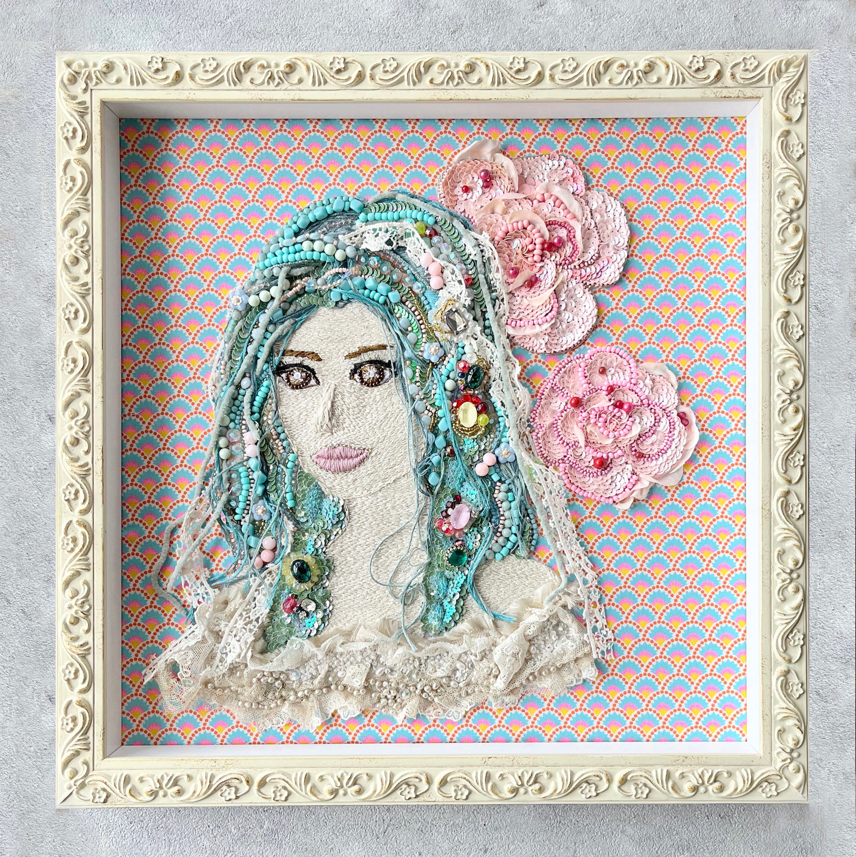ビーズ刺繍アート（額装） Framed Bead Embroidery Art ｜ 