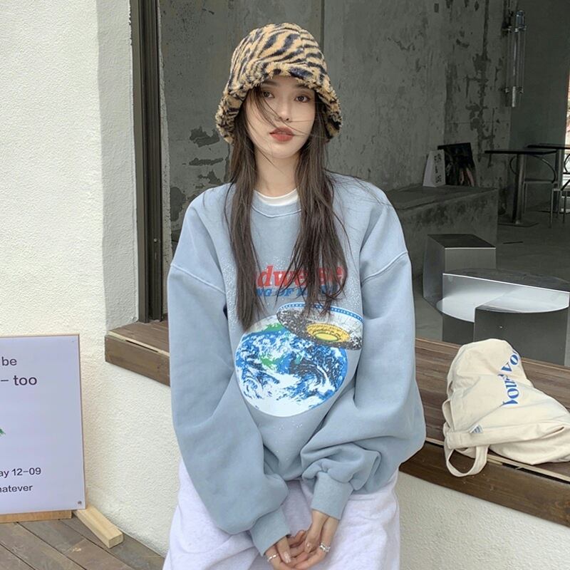 ラウンドネックセーター ルーズスプリングオータム ストリート 春物 秋物 Oネック スーパーモール20783605466