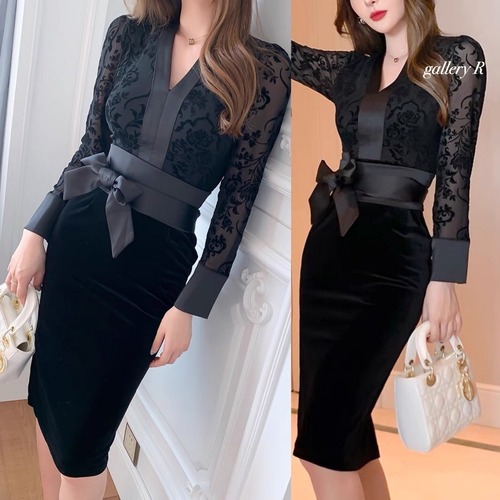 パーティードレス　ワンピース　袖付きドレス　ドレスワンピース