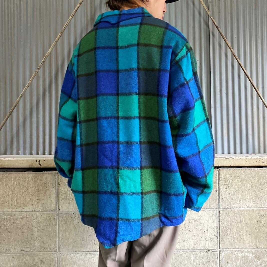 素晴らしい外見 90s チェック柄 ウールポンチョ レディース古着