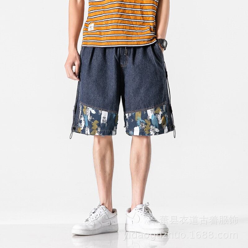 Yidaoヴィンテージ2020夏新作メンズカジュアルルーズイーズレトロデニムプリントストレート5点ショートパンツ-Alibaba サマー 夏物 ショーツ ブルマー ビンテージ hip6-161189381099946