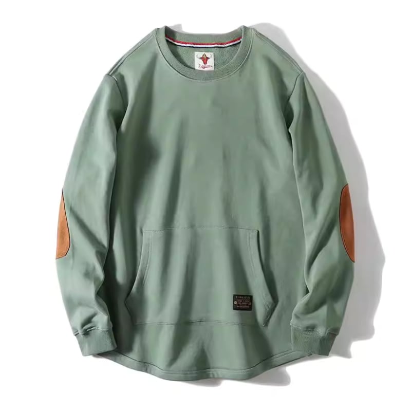 カンガルーポケット付きスウェットシャツ エルボーパッチ 5色 L052