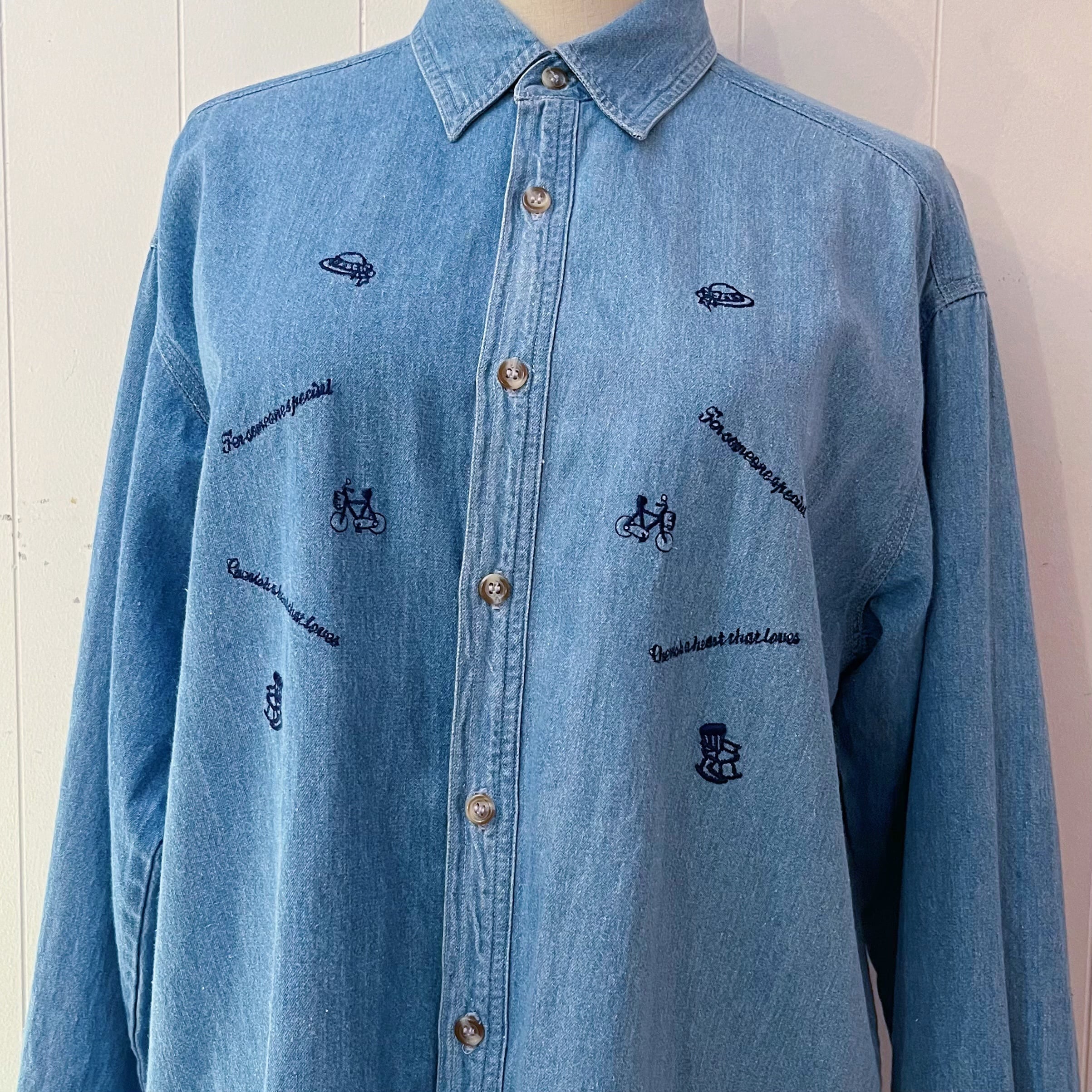 mini icon embroidery denim shirt