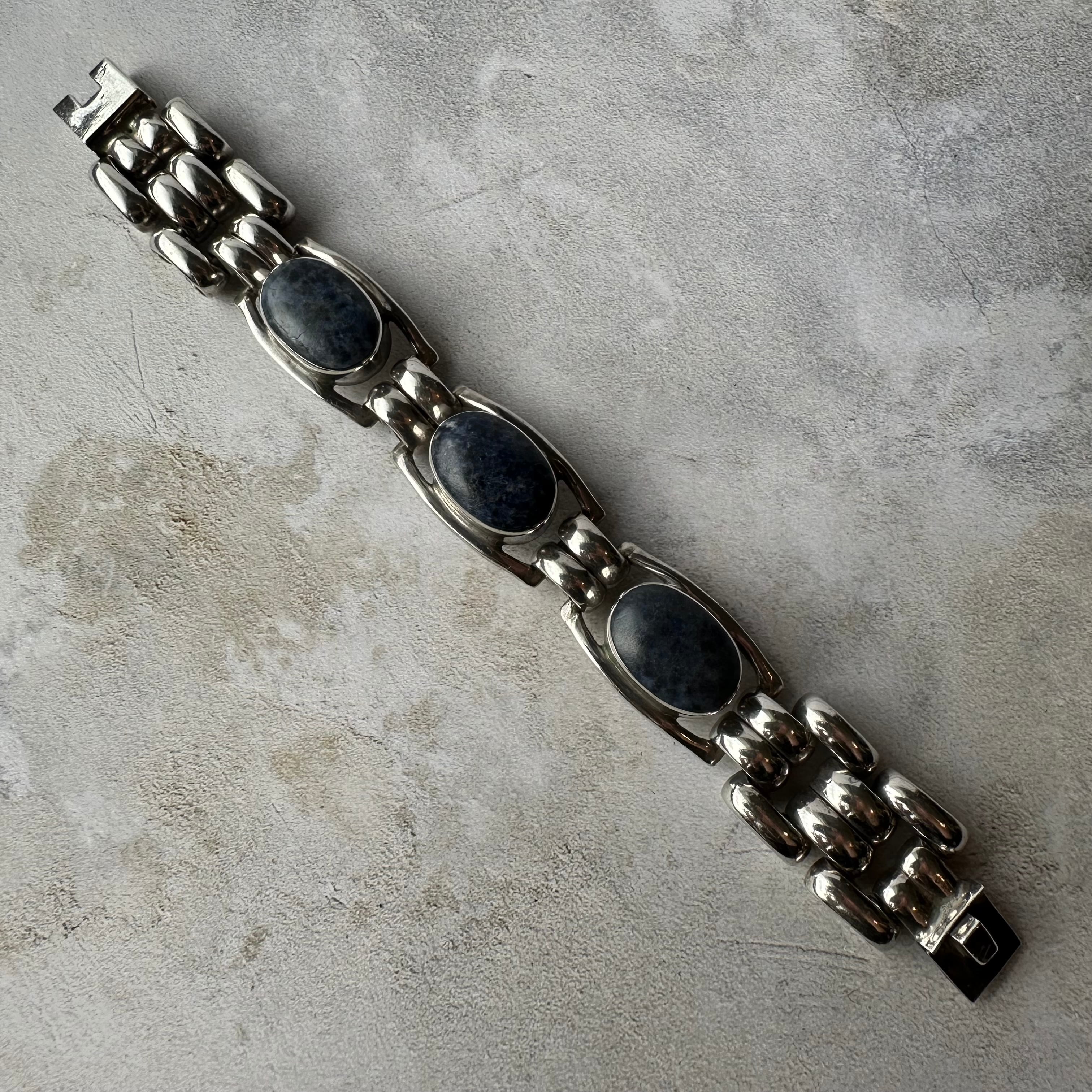 Vintage Heavy Lapis Lazuli Bracelet Silver925 Made in Mexico