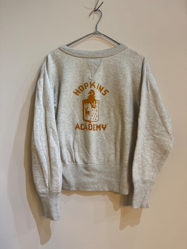 【Special】50s Vintage Sweatshirt "HOPKINS ACADEMY" | はめ込み前V / 4本針フラットシーマ / 丸胴 / フロッキープリント / 外付けタグ