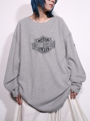 “HARLEY-DAVIDSON”  刺繍 logo waffle long sleeve gray